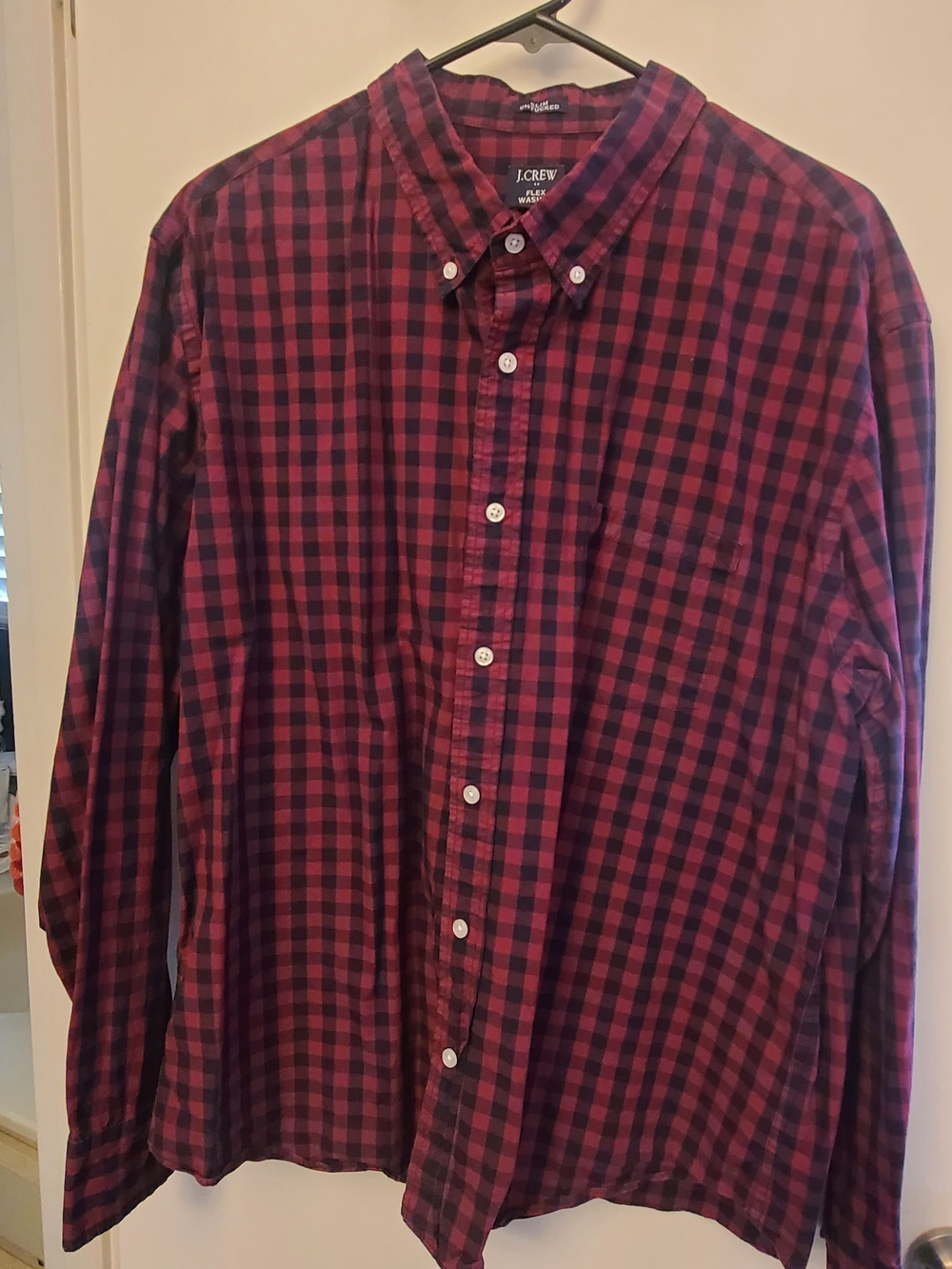 J. Crew Men's Burgundy and Black Plaid Button-Down Shirt